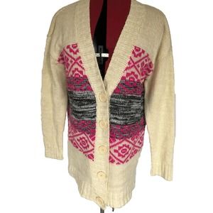 Eyeshadow Long Sleeve Grandpa Cardigan Sweater Beige Pink Gray Wood Button Large